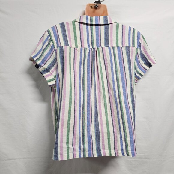 Marine Layer Lucy Resort Striped Top Blouse Shirt Women Size L Multicolor Hemp 3 - Picture 7 of 11